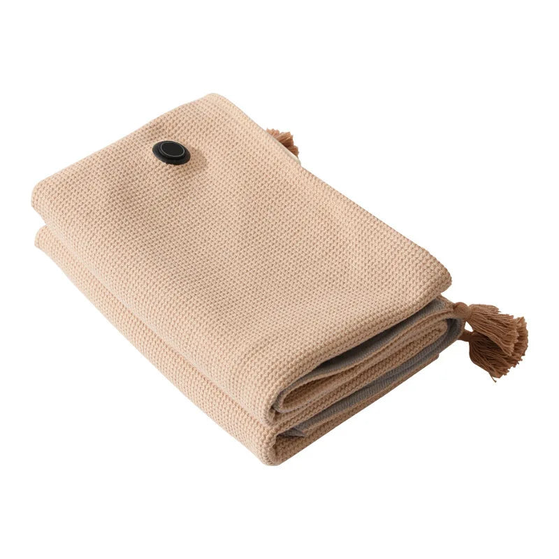 Heated blanket shawl soft cotton knit fabric close-up