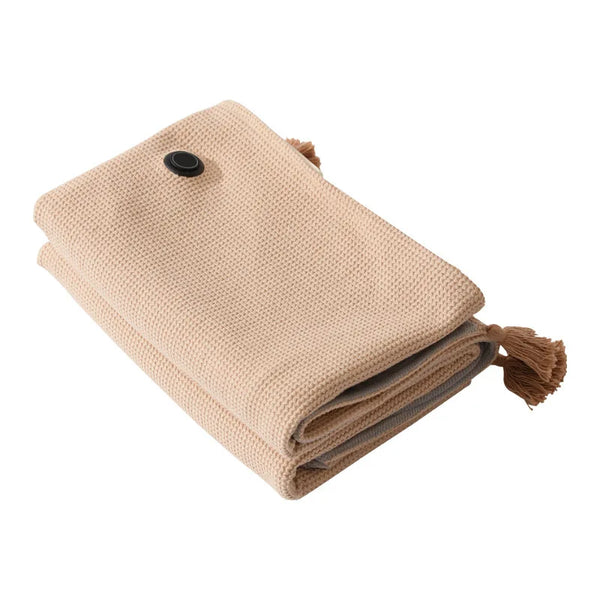 Heated blanket shawl soft cotton knit fabric close-up