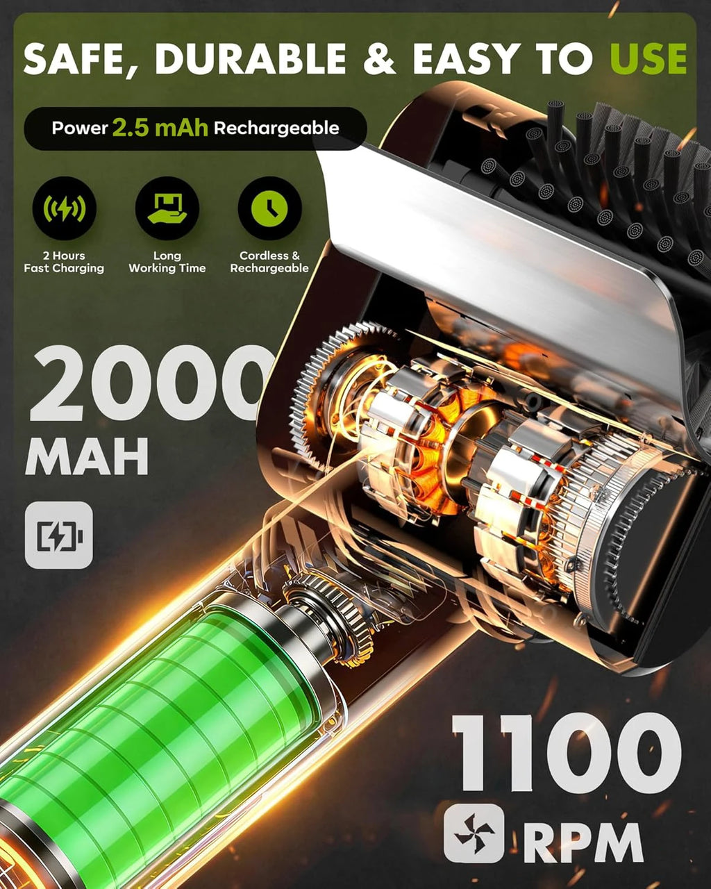 Electric grill brush package contents — brush, USB cable and manual