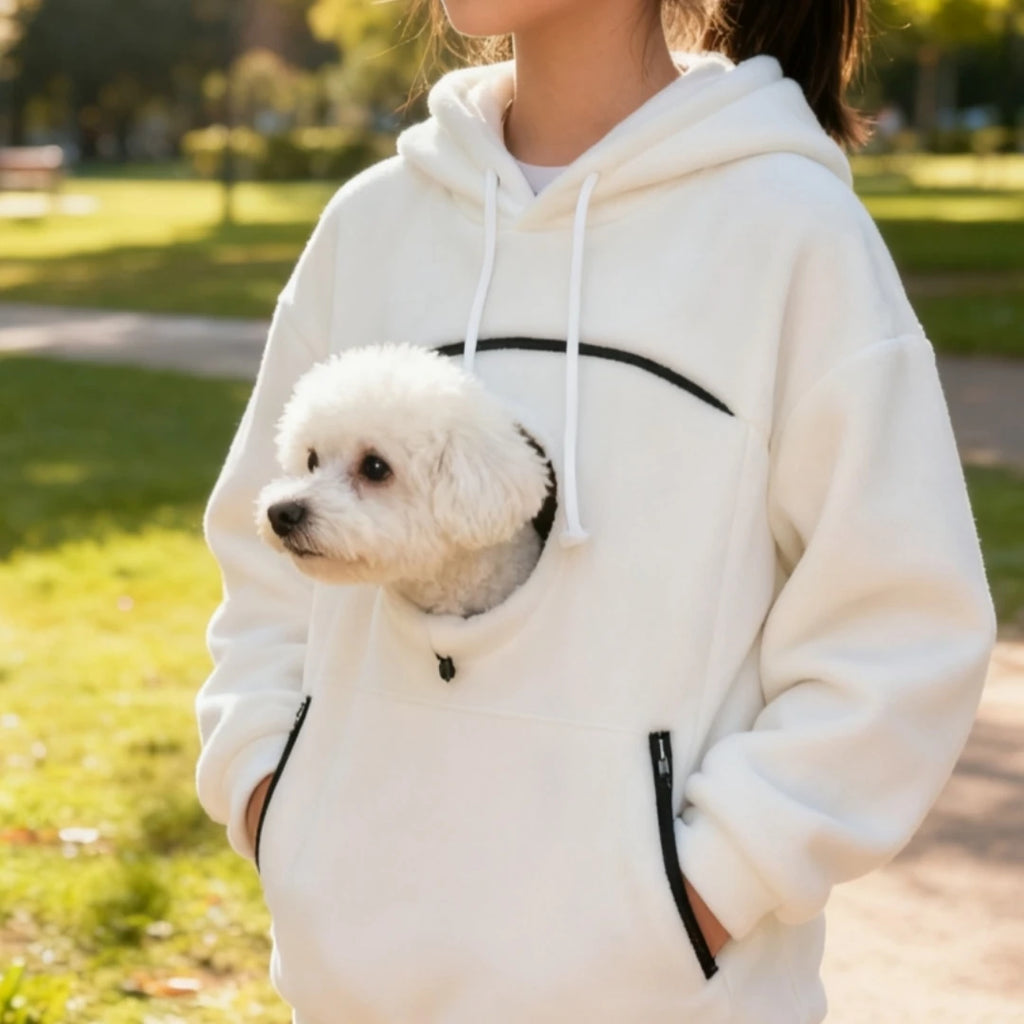 Handmade emerald bouclé pet carrier hoodie with front kangaroo pocket